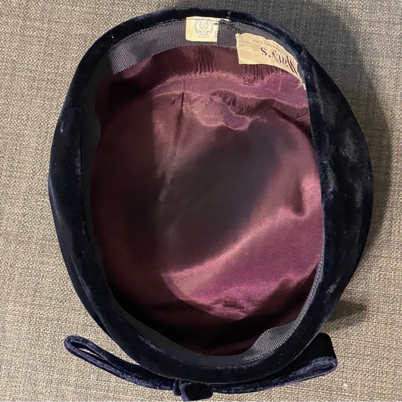 Vintage 1960s Blue Velvet Pillbox Hat With Bow Macy’s Kansas City Union Made - Picture 7 of 8